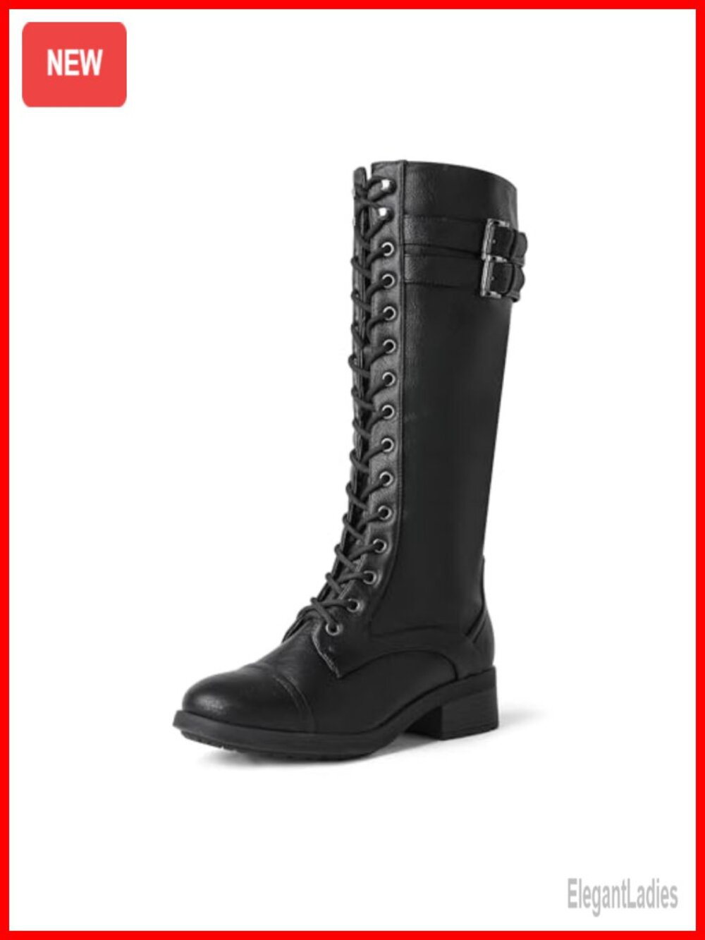 Knee High Riding Combat Boots Lace Up Faux Leather
